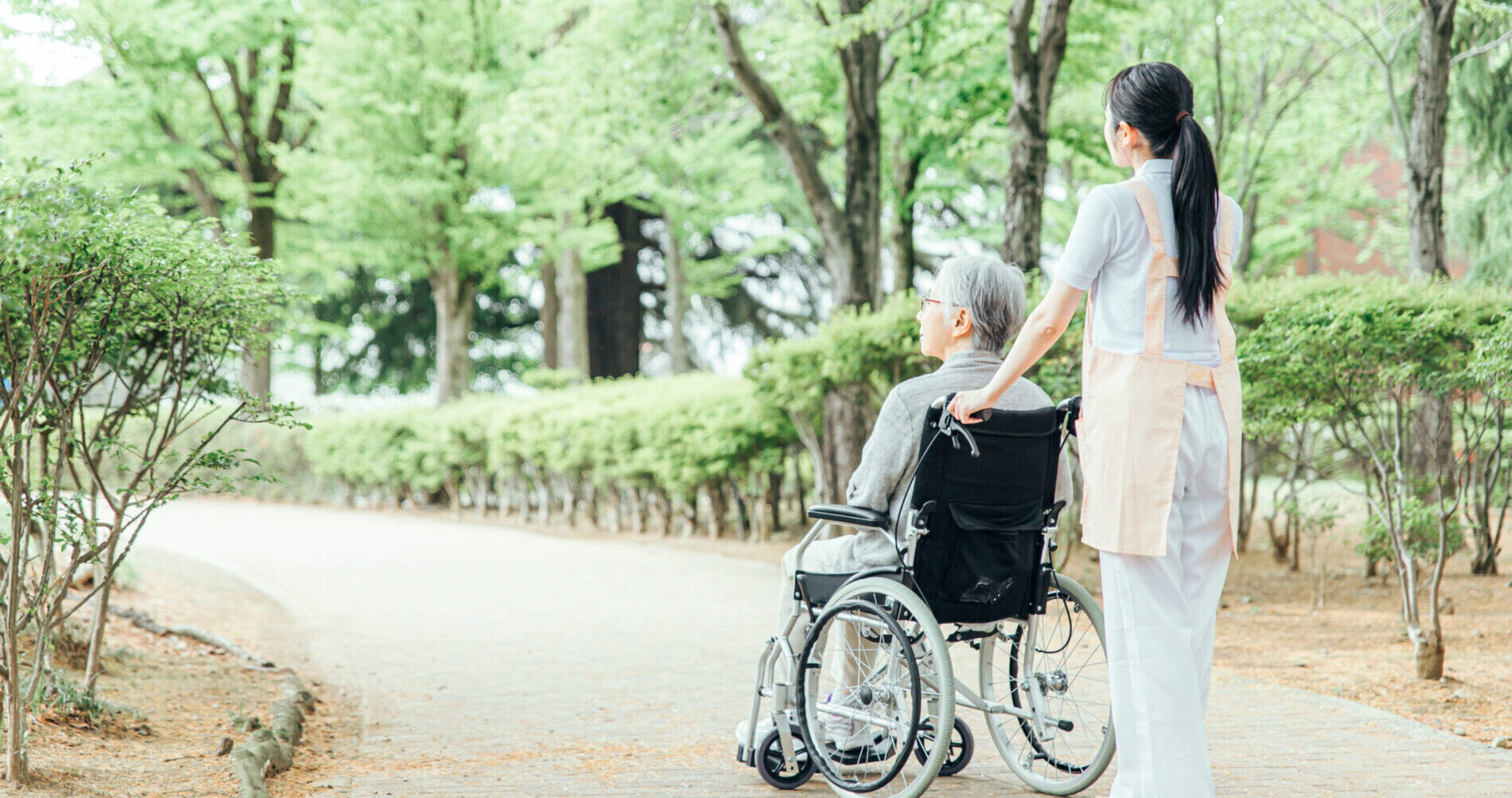 車いすを押す介護職員